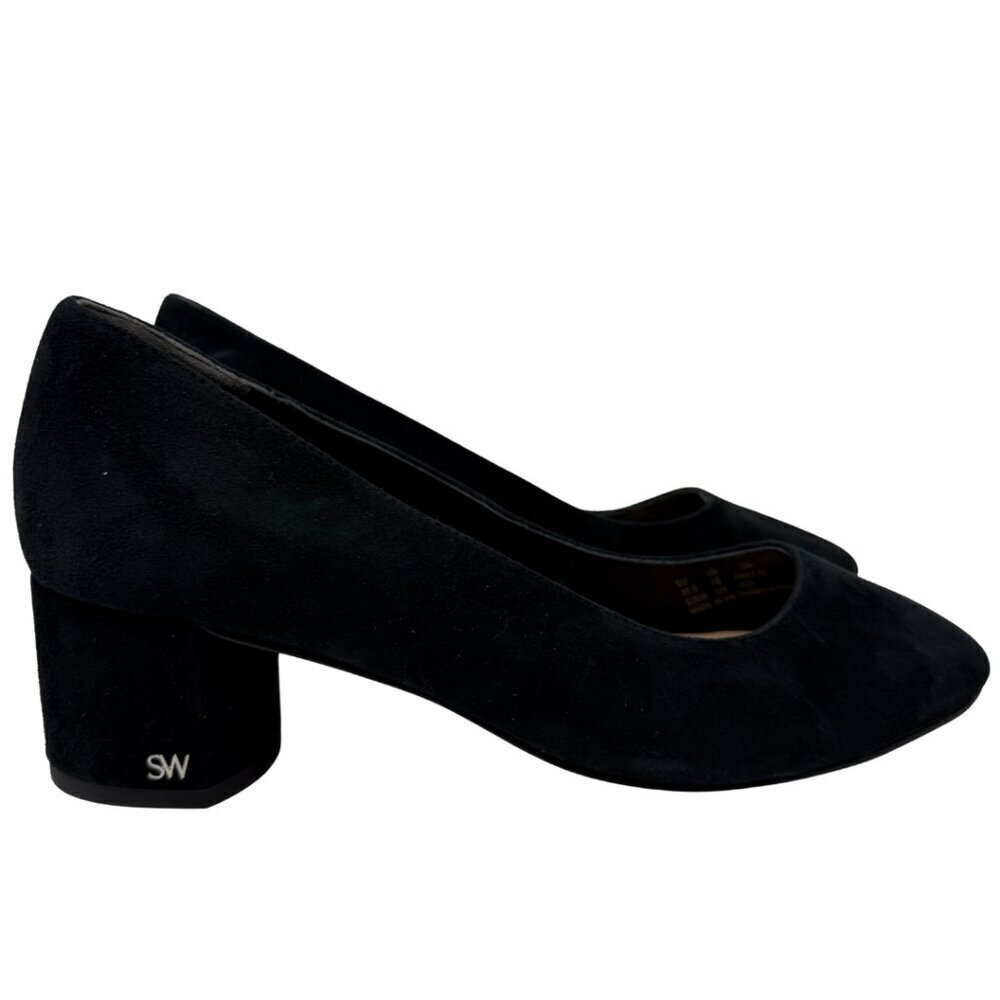 Stuart Weitzman Marymid Suede Pumps Block Heels Women 7 B Black Designer Classic
